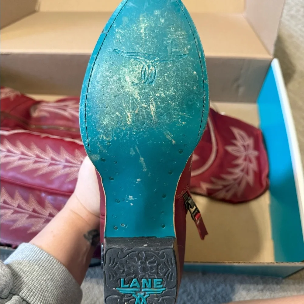 Lane Boots Red Western Embroidered Leather Cowboy Boots - Picture 2 of 3